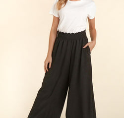 Haptics Elastic Waist Wide Leg Pants with Pockets