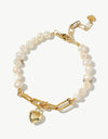 14K Gold Plated Heart Charm Pearl Bracelet