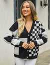 Plaid V-Neck Dropped Shoulder Cardigan