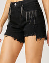 RISEN Frayed Hem Denim Shorts with Fringe Detail Pockets