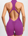 Cutout Ruched Half Zip Active Romper