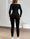 Ruched Square Neck Long Sleeve Active Jumpsuit