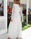 Scalloped Hem Flounce Sleeve Lace V-Neck Maxi Dress