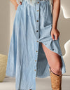 Snap Down High Waist Denim Skirt