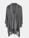 Fringe Open Front Long Sleeve Poncho