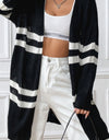 Striped Open Front Dropped Shoulder Cardigan