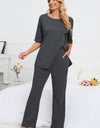 Slit Round Neck Top and Pants Lounge Set