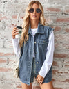 Raw Hem Sleeveless Button Up Denim Jacket