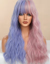 13*1" Full-Machine Wigs Synthetic Long Wave 26" in Blue/Pink Split Dye