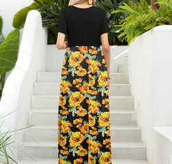 Printed Round Neck Short Sleeve Maxi Dress