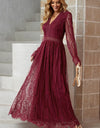 Scalloped Hem Flounce Sleeve Lace V-Neck Maxi Dress