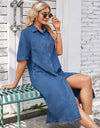 Button Up Dropped Shoulder Denim Dress