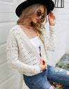 Open Front Cuffed Cropped Cardigan