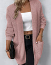 Rib-Knit Open Front Pocketed Cardigan