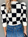 Plaid Round Neck Three-Quarter Sleeve Sweater