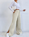 Slit Pocketed High Waist Wide Leg Pants