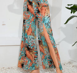 Printed Split Wide Leg Long Pants