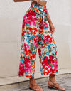 Floral Tie Belt Wide Leg Pants