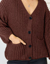 Pocketed Button Up Dropped Shoulder Cardigan