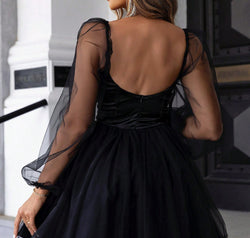 Sweetheart Neck Balloon Sleeve Mini Dress