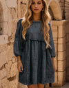 Round Neck Balloon Sleeve Mini Denim Dress