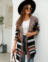 Fringe Geometric Hooded Long Sleeve Cardigan