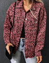 Leopard Raw Hem Button Up Denim Jacket