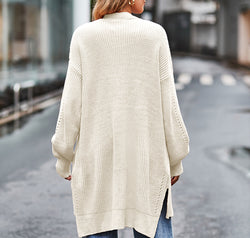 Long Sleeve Waffle-Knit Cardigan