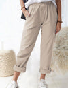 Paperbag Waist Pull-On Pants with Pockets