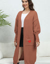 Lantern Sleeve Open Front Pocketed Cardigan