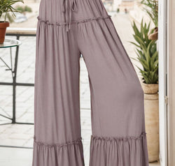Wide Leg Ruffle Trim Pants