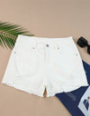 Frayed Hem Distressed Denim Shorts with Pockets