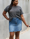 e.Luna Full Size Chunky Knit Short Sleeve Top in Gray