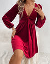 Twisted V-Neck Balloon Sleeve Mini Dress