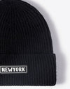 NEWYORK Patch Rib-Knit Cuffed Beanie