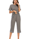 Round Neck Short Sleeve Top and Capris Pants Lounge Set