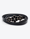 Flower Decor Skinny PU Belt