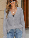 Openwork Flounce Sleeve Button-Up Fuzzy Cardigan