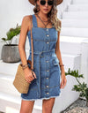 Button Up Raw Hem Denim Dress