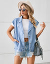 Pocketed Button Up Sleeveless Denim Jacket