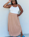 Doublju Comfort Princess Full Size High Waist Scoop Hem Maxi Skirt in Tan