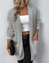 Rib-Knit Open Front Pocketed Cardigan