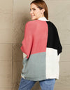 Woven Right Color Block Cable-Knit Batwing Sleeve Cardigan