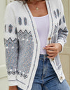 Printed V-Neck Buttoned Cardigan