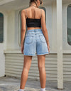 Buttoned Raw Hem Denim Shorts