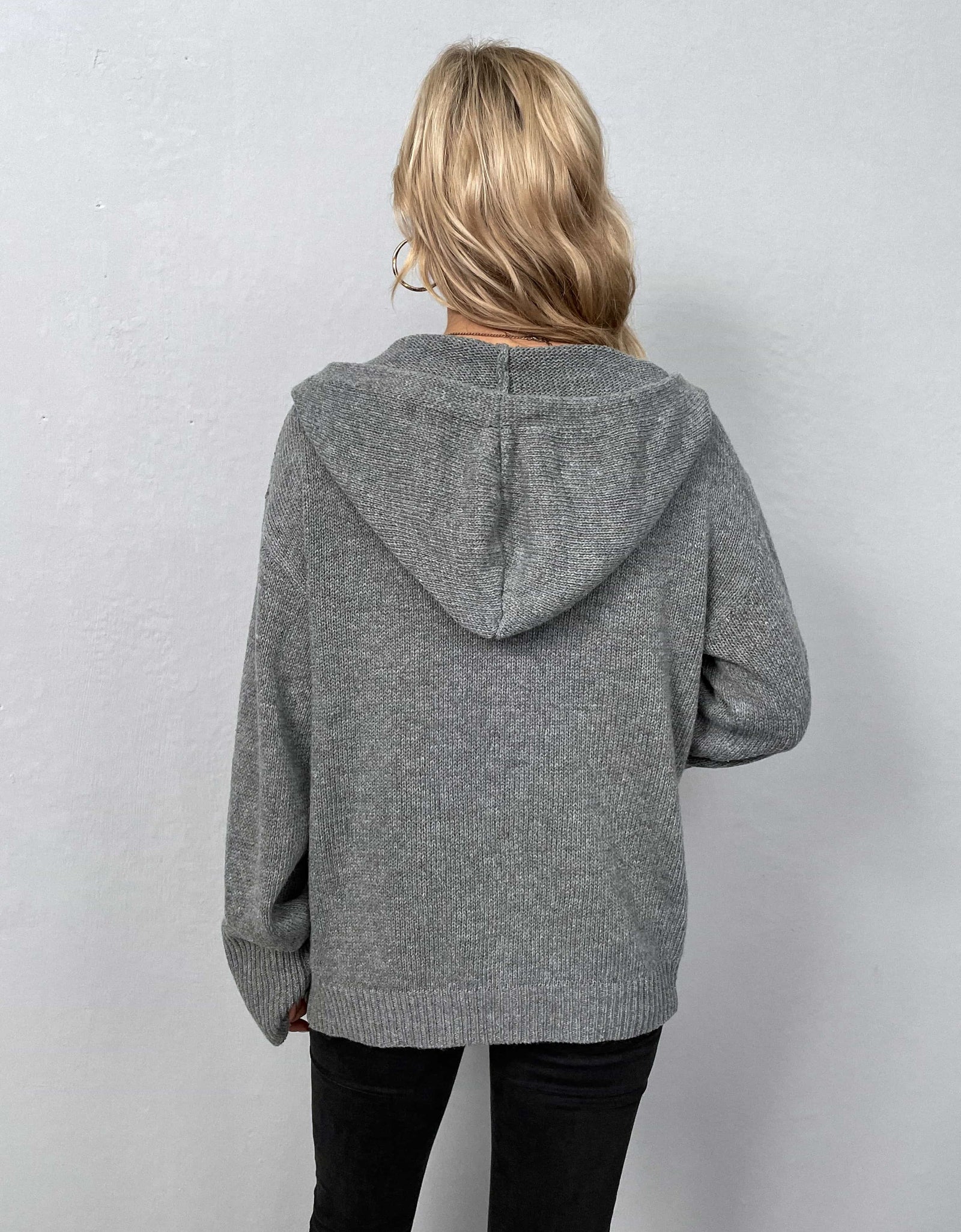 Button-Down Long Sleeve Hooded Sweater