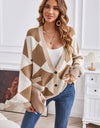 Geometric Lantern Sleeve Cardigan with Pockets