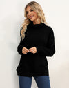 Slit Turtleneck Dropped Shoulder Sweater