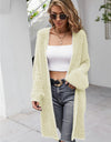 Herringbone Pattern Open Front Longline Fuzzy Cardigan