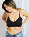 Zenana Full Size Textured Spaghetti Strap Bralette in Black